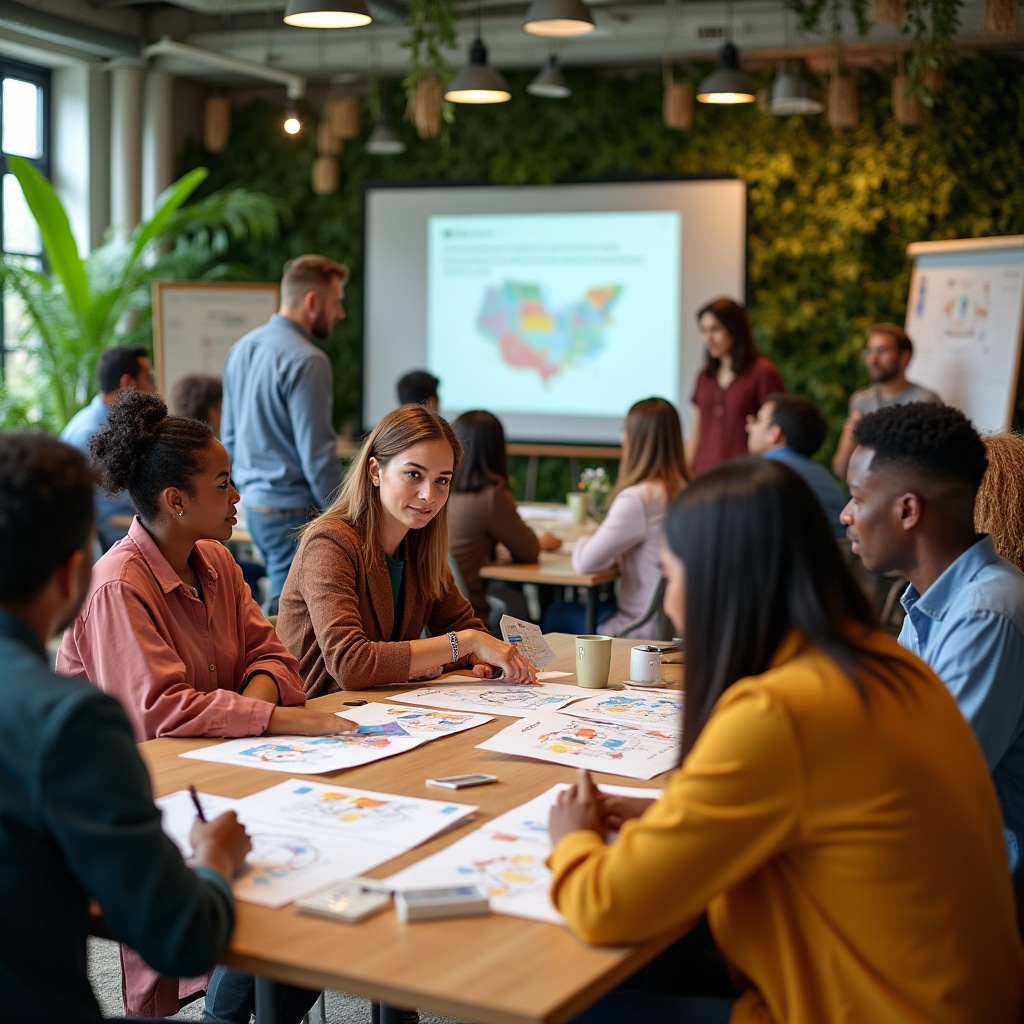 Diverse group participating in cultural awareness workshop with interactive activities