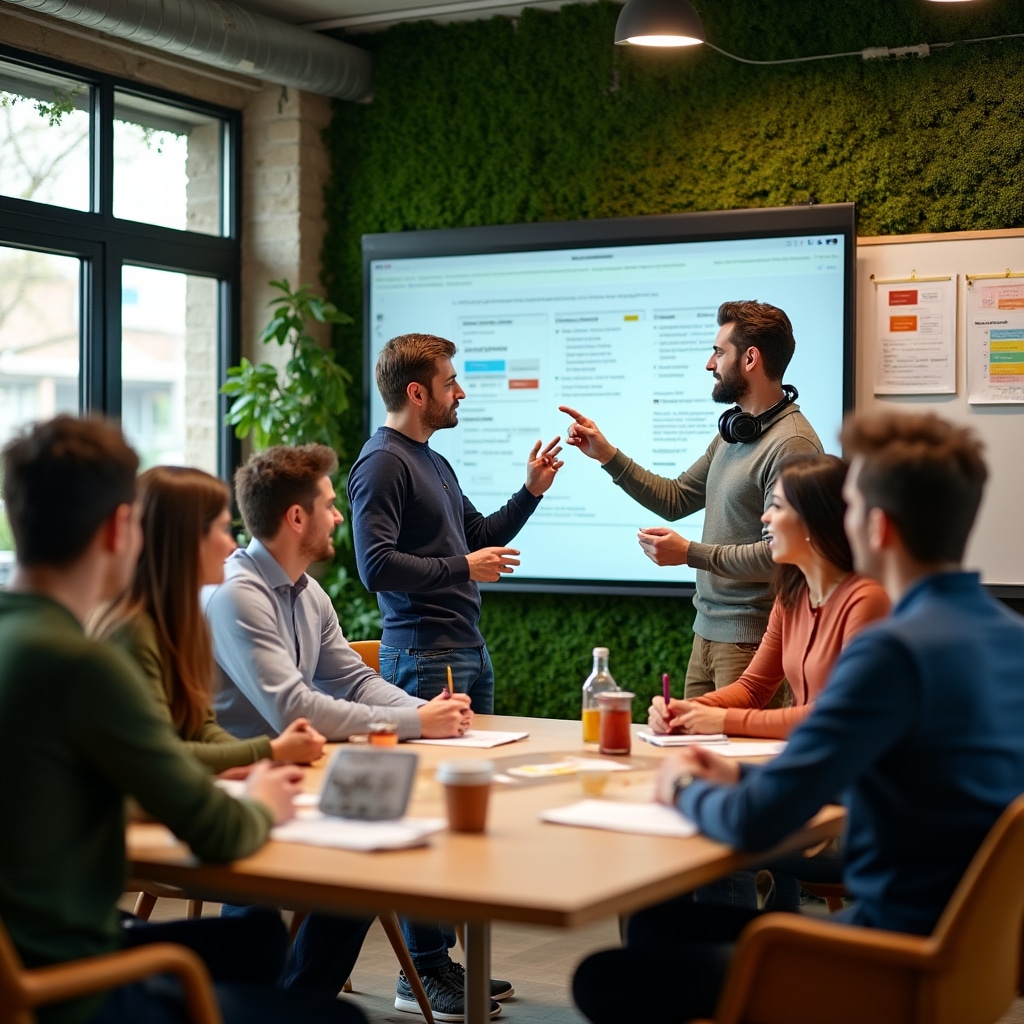 Interactive German language training session focused on workplace vocabulary