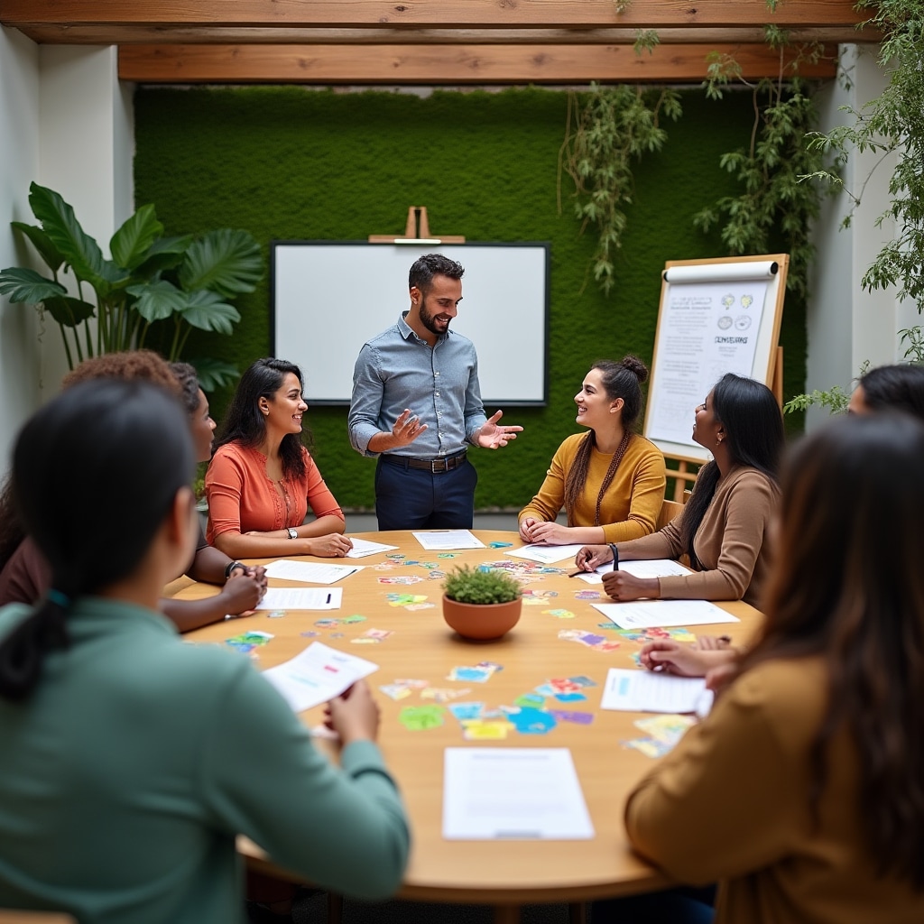 Interactive training session with diverse group of professionals in workshop setting